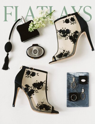 wedding flaylay with black lace high heels