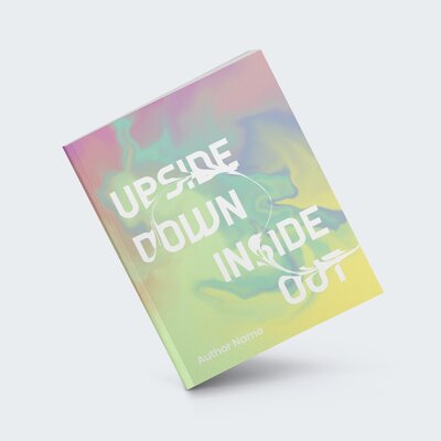 a mockup of a book cover with a psychedelic background and artfully warped text