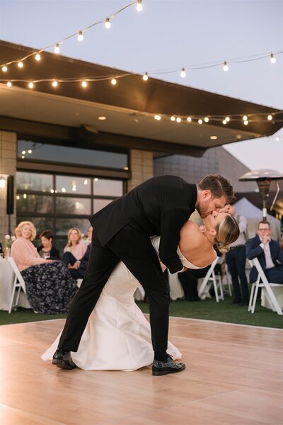 Elegant couple during their first dance on their wedding day at Papago Golf Club in Phoenix, Arizona.
