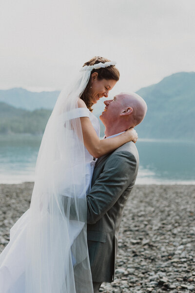 couple hugging on beach