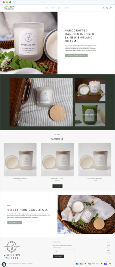 Handmade Candle Company Website Design.