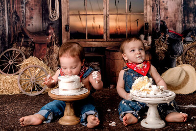 Two childred with a western style cake smash session in Fairfield County, CT.