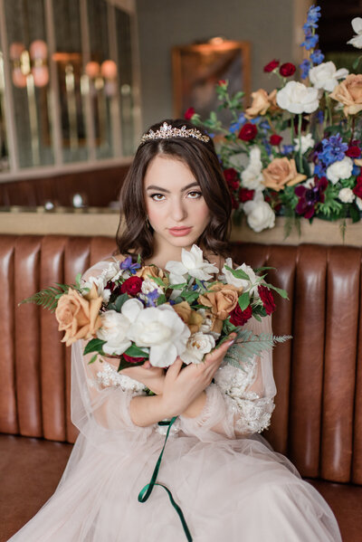 Romantically regal bridal inspiration at The Royale with flowers by Foxglove Studio, contemporary Calgary, Alberta wedding florist, featured on the Brontë Bride Blog.