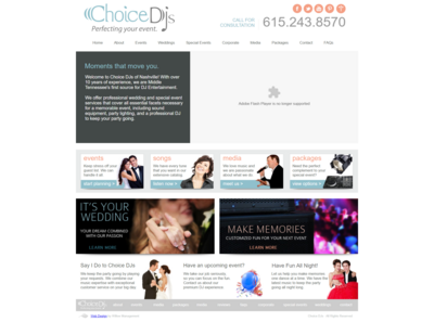 Screen shot of wedding DJ outdated website and old logo
