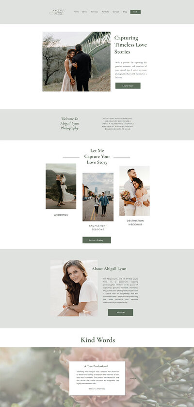 picture of home page of abigail lynn showit website template