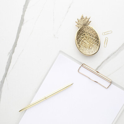 Gold & White Clipboard with Pineapple Trinket