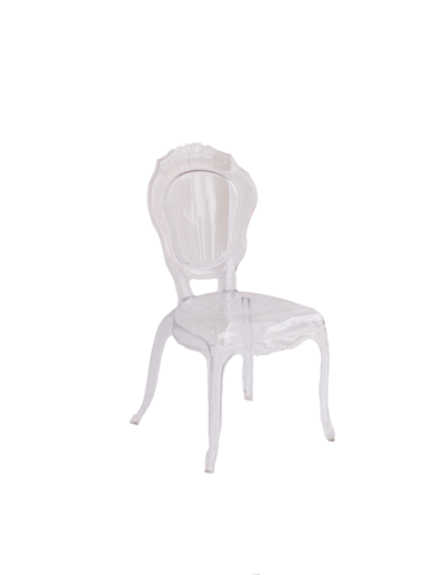 A transparent acrylic queen chair.