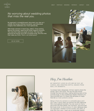 Screenshot of a photographer's homepage design by Bloem Creations, representing an example of a custom web design package. 