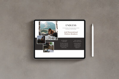 Lumen template home page on a desktop device sitting on a table