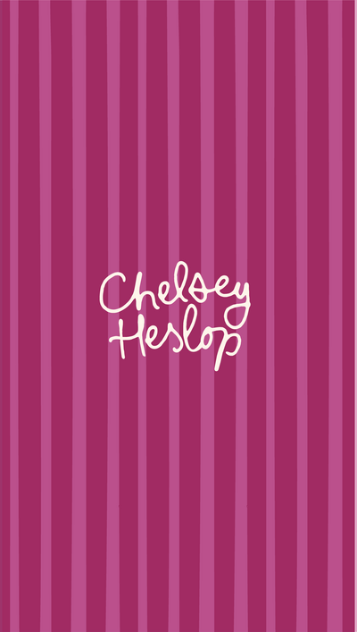 Chelsey Heslop secondary logo on plum striped background