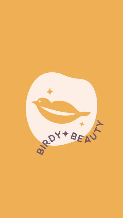Birdy Beauty logo mark and bird icon on a yellow background