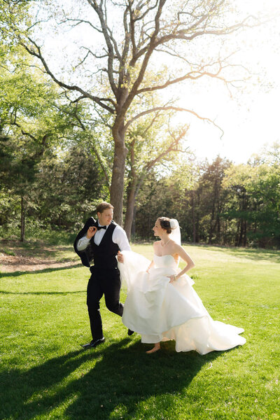 couple and their wedding party during golden hour
