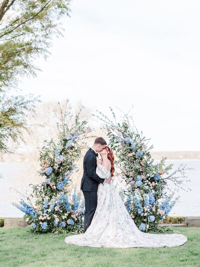briude and groom first kiss at a ceremony of glen manor house
