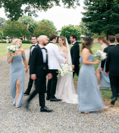 Bay Area Wedding Photography, blurred action image of bridal party walking around
