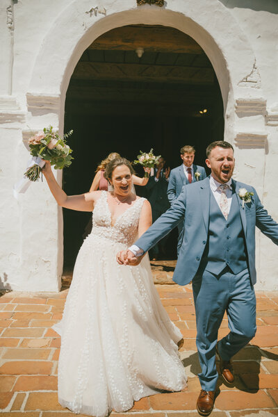 couple walking out of church