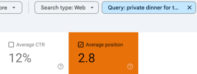 SEO google search console position results for a chef