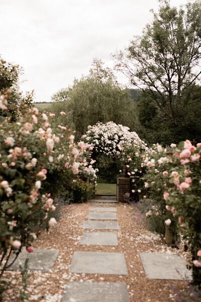 Rose garden at Devon marquee wedding