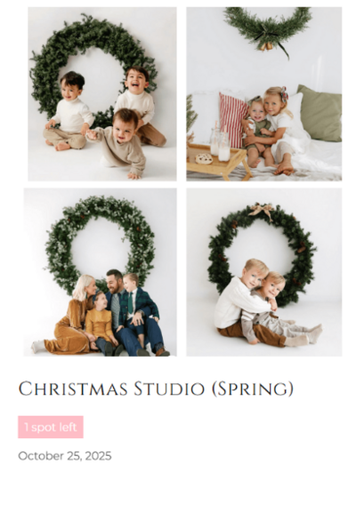 Christmas wreath and red bench for family studio Christmas photos in Houston