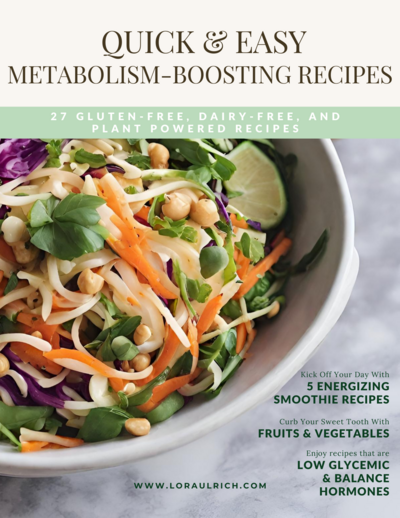 Cover image for a recipe book titled 'QUICK & EASY METABOLISM-BOOSTING RECIPES' with a salad bowl on the cover.
