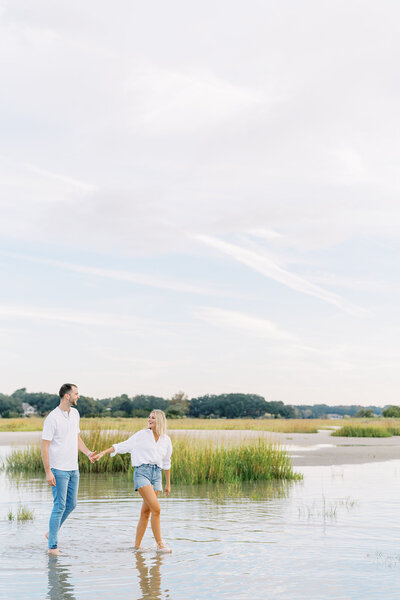 Engaged couple on the beach in Hilton Head Island for their engagement