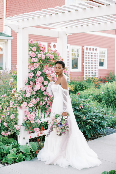 Stunning garden wedding inspiration, bridal gown by Blush & Raven, a couture wedding bridal boutique based in Calgary, Alberta. Featured on the Brontë Bride Blog.