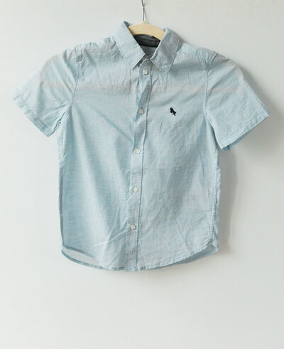 blue short sleeved button up for boys