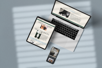 Mockup of a luxury Showit website designed for an Arizona wedding vendor, featuring timeless typography and imagery.