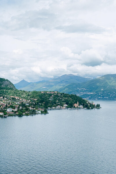 An aerial drone photo of villa aura del lago on lake como in Italy
