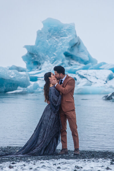 This couple eloped near a glacier lagoon in Iceland during the winter.