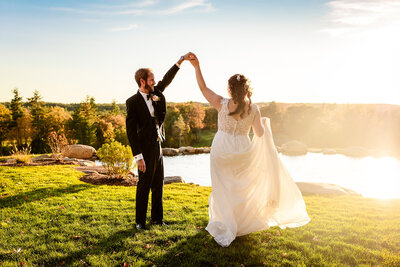 A romantic sunset moment captured by an NH wedding photographer at Pembroke Pines Country Club, highlighting the joy and elegance of this beautiful couple’s special day.