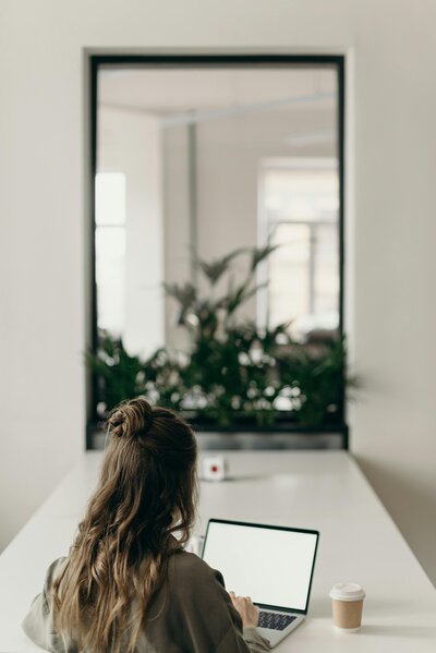 female college student on computer