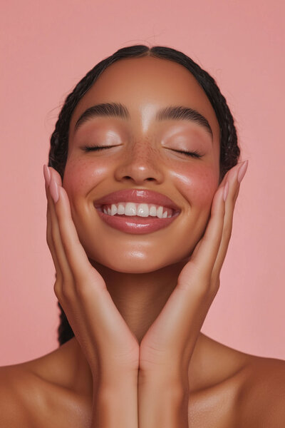 Smiling woman wearing makeup