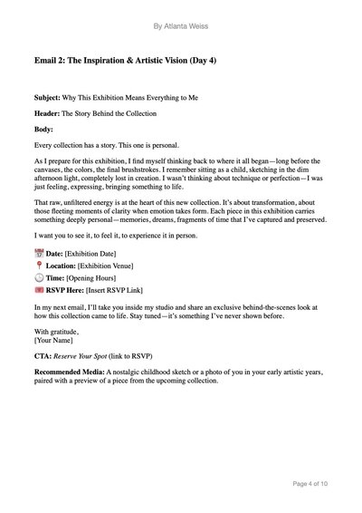 Screenshot of Email 2 – Your Artistic Story email template.