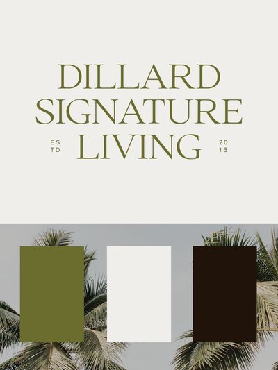 Alternate color palette featuring olive green, cream, and espresso brown tones—designed to reflect Dillard’s elevated yet grounded coastal style.
