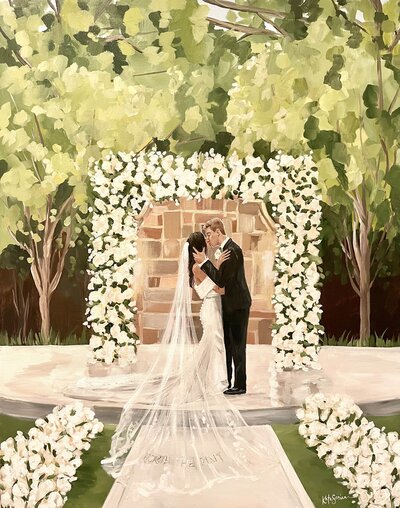 painting of bride and groom