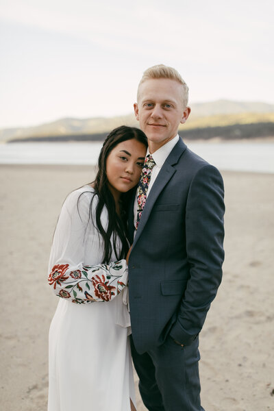 bride and groom at golden hour
