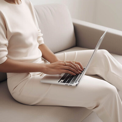 Stock foto van vrouw werkend op laptop
