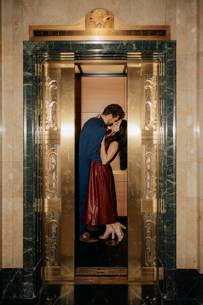 Arizona Engagement Photographer Couple Embracing Inside Elevator