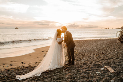 sunset beach elopement portraits