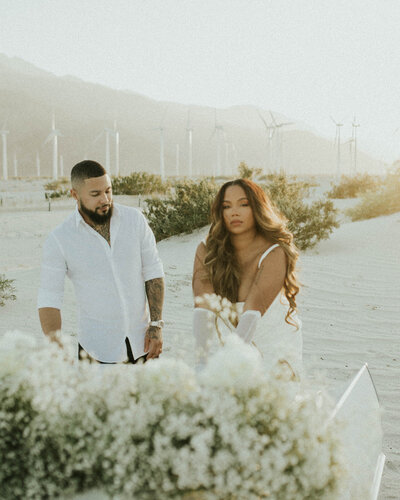 palm springs elopement, retro vintage car in the desert
