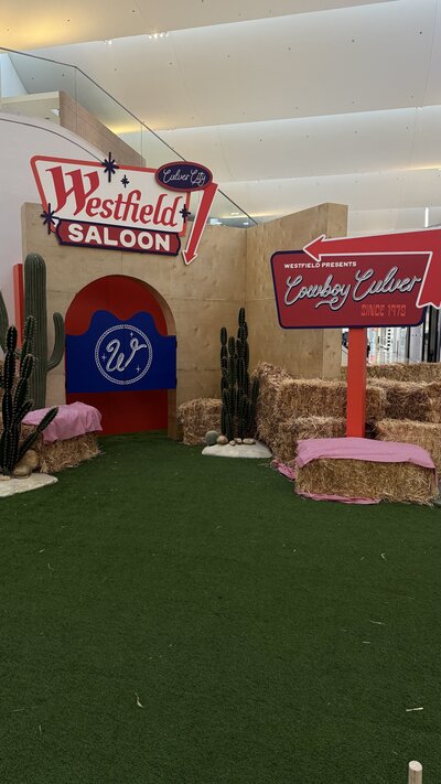 Westfield Saloon themed installation by The Works Collective | experiential event build in Culver City, California.

