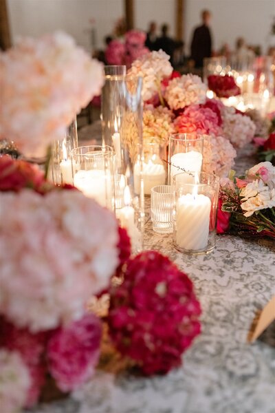 Candlelit tablescape at a Mackinac Island wedding reception