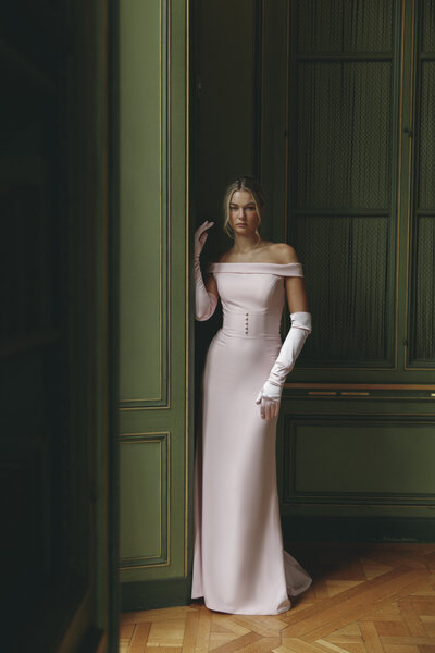 bride wearing gown with long train