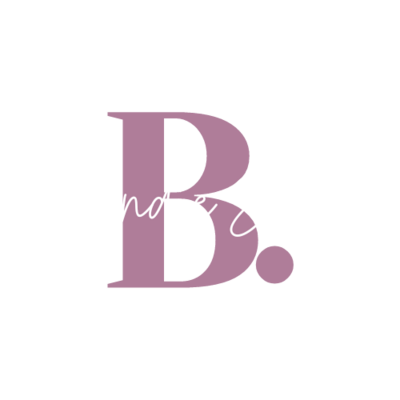 A logo featuring 'Brandie Ellen' in cursive white lettering on top of a purple "B."