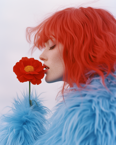 Red Hair and Flower Art