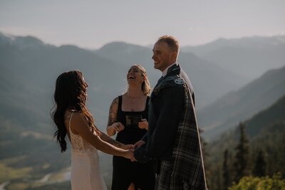 Newlyweds at cabin wedding