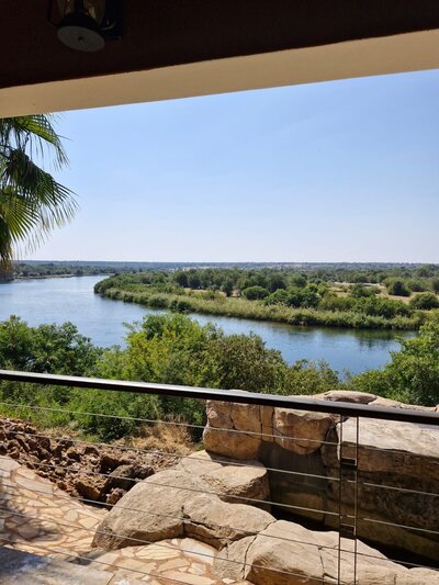 Railing view on the edge of the Kavango river