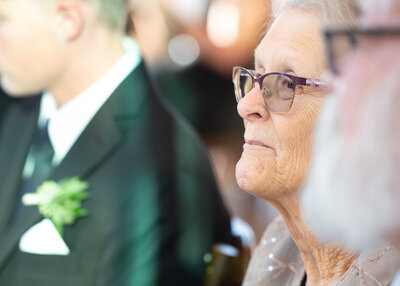 Grandmother of the Bride watches ceremony at Austin, Texas wedding venue, The Arlo in west Austin.