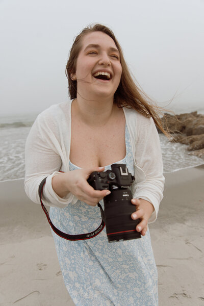 Smiling on the beach in Charleston, South Carolina