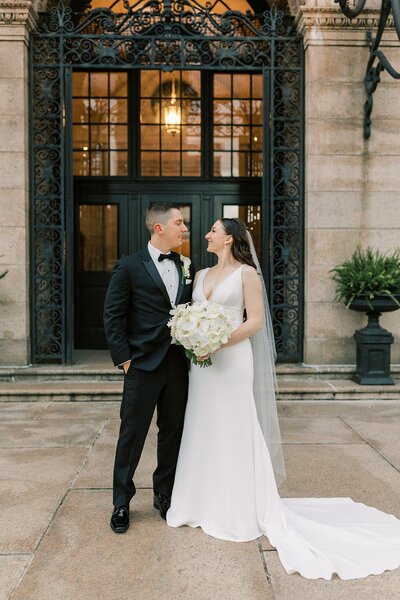 Erica and Brian in front of their venue